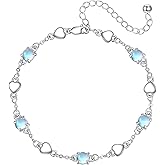 925 Sterling Silver Heart Bracelet for Women Opal/Moonstone/Water Moss Agate/Turquoise/Black Onyx Bracelet Jewelry Gifts