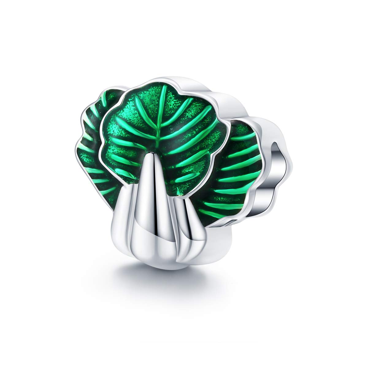 Pak Choi Green Enamel Pak Choi Vegetable Charm for Women Jewellery Making 925 Sterling Silver Beads Bijoux Accessories