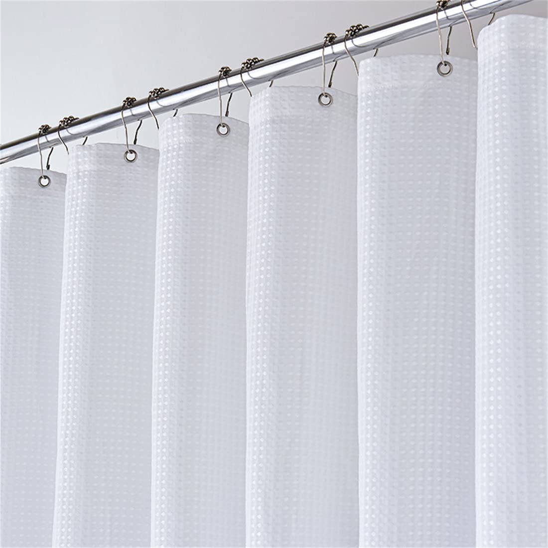Lindong Premium Waffle Fabric Shower Curtain, 240 x 200 cm, Water-Repellent, Anti-Mould, Bathroom Curtain, White, 180 x 200 cm