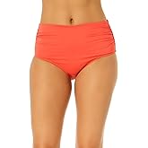 Convertible High Waist Shirred Swim Bottoms in Coral Kiss by Anne Cole