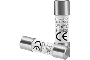 Heschen Cylindrical Ceramic Tube Fuse Link, RT18-32 (RO15), 10 * 38 mm, 10A 500V, CE, Pack of 20