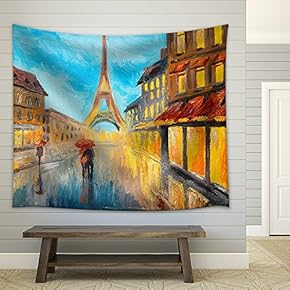 Oil Painting of Eiffel Tower, France - Fabric Wall Tapestry Home Decor - 51x60 inches