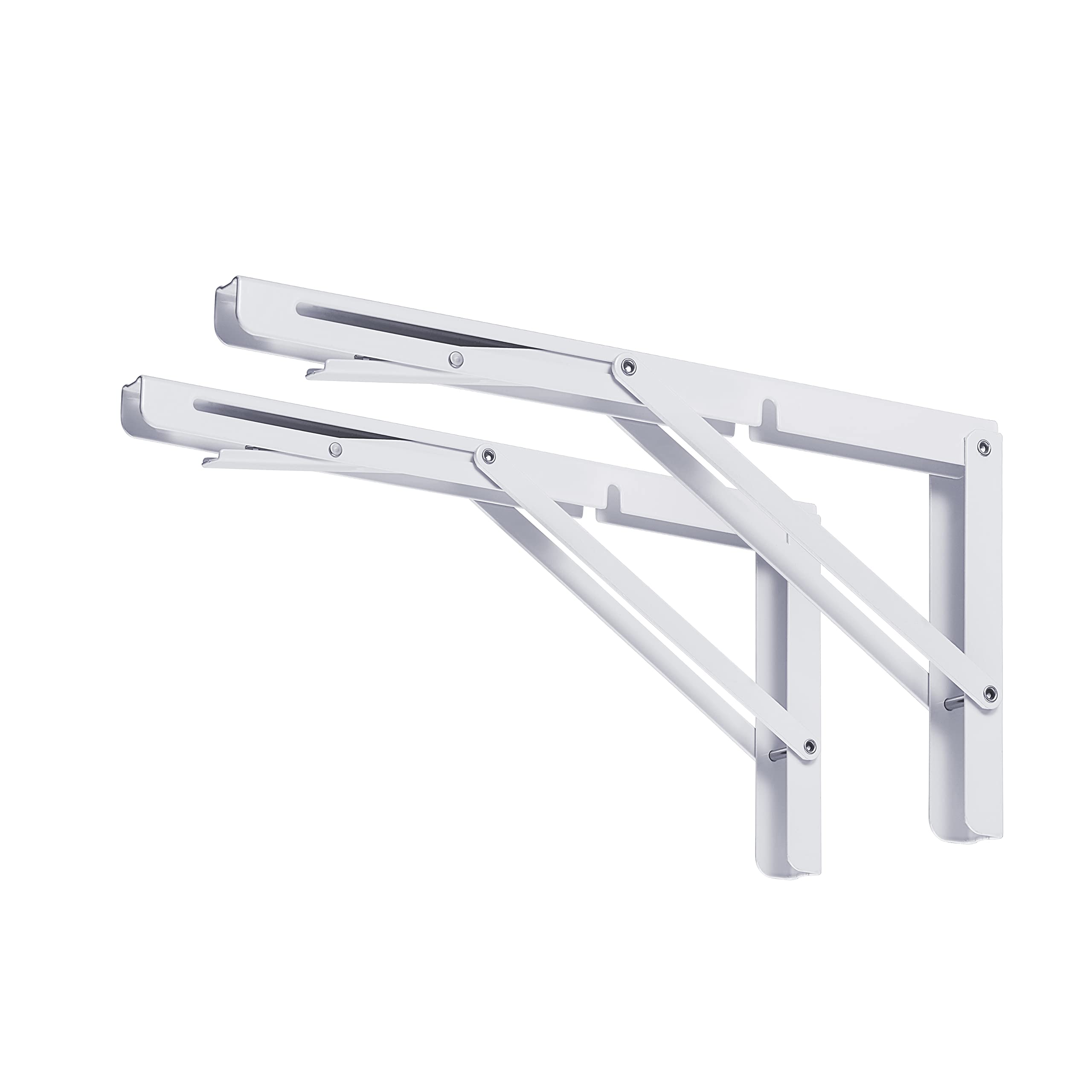 Photo 1 of CLT 18" White Folding Shelf Brackets Max. Load 440 lb, Heavy Duty DIY Wall Mounted Shelf Bracket Space Saving for Table Work Bench, Pack of 2