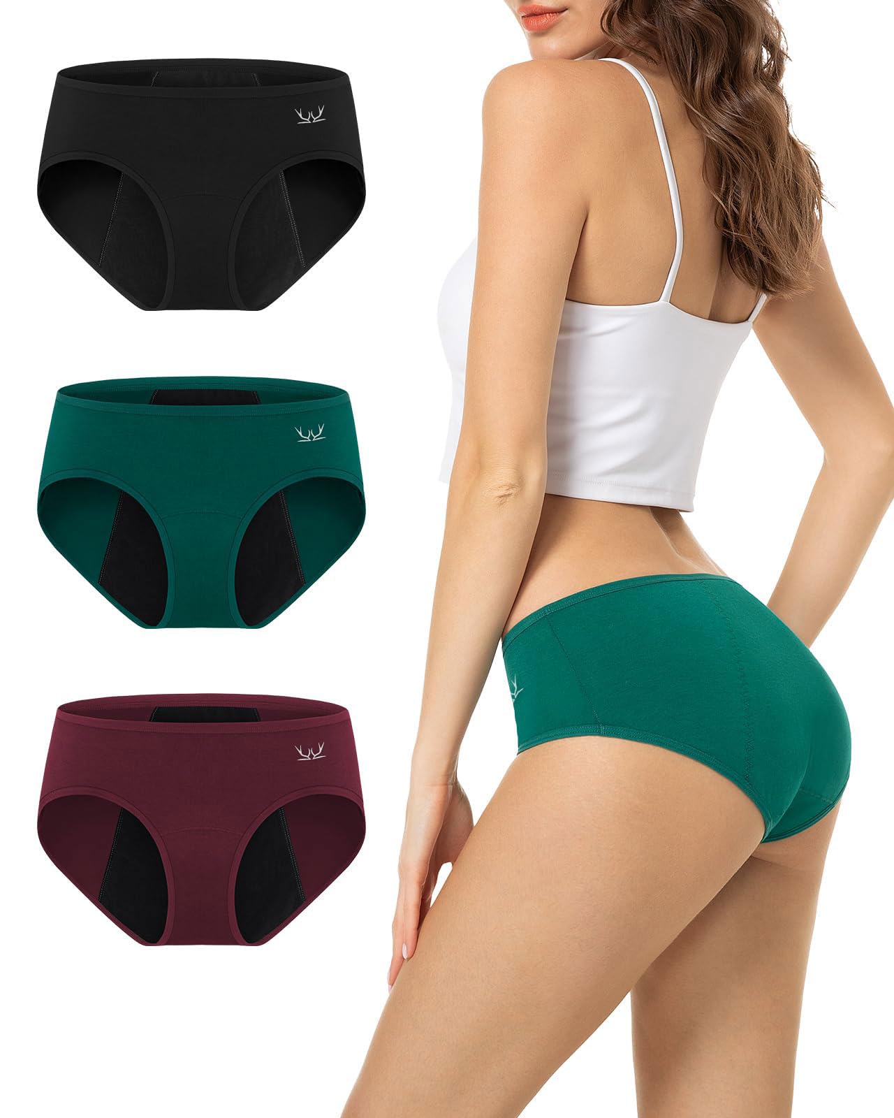 Photo 1 of TANSTC Heavy Flow Leakproof Period Underwear Women Cotton Postpartum Teens Hipster 3 Pack Dark Color M