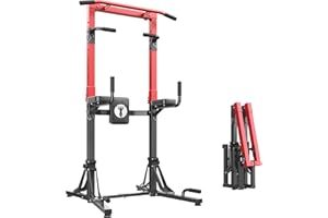 SogesHome Foldable Power Tower Pull Up Bar and Dip Stand, Height Adjustable Free Standing Strength Trainer Dip Station, Multi