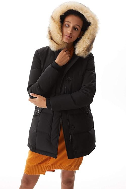 Molemsx Women's Parka, Womens Winter Jacket, Warm Puffer Coat, Down Jacket with Fur Trimmed Hood for Cold Weather, Heavy Winter Coat Black XL-Regular