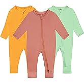 GUISBY Baby Pajamas with Mitten Cuffs - 3Pcs Girls Boys 2 Way Zipper Long Sleeve Rayon Sleepers