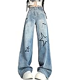 Lafaguw Cute Jeans for Women Girls Star Patchwork Pants High Waisted Straight Leg Jean Casual Preppy Clothes