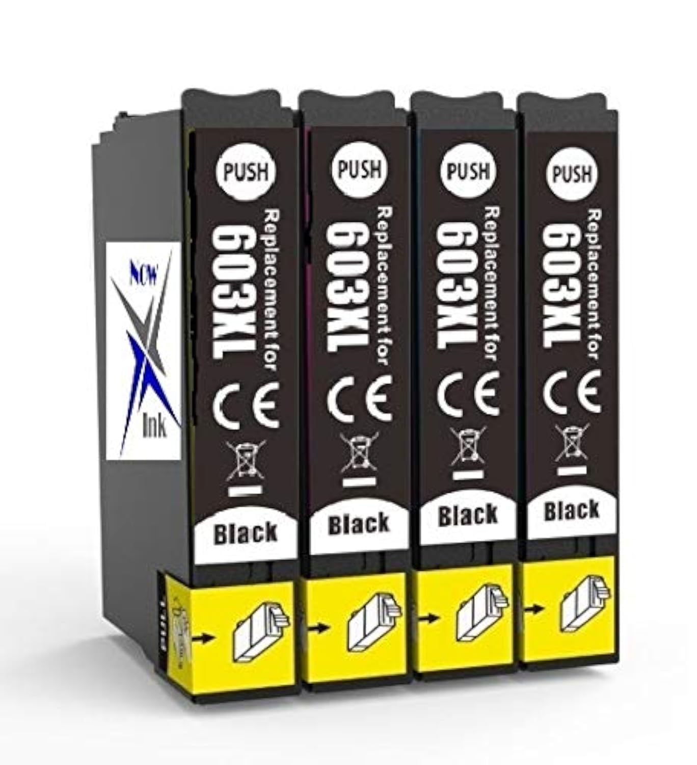 Now Ink's Starfish 603XL 4 BLACK Ink Cartridges for 603 Compatible with Epson 603XL WF-2830 WF-2830DWF WF2830 WF2850 WF2835 XP-3100 XP-2100 XP-2105 XP-3105 XP-4100 XP-2105 XP-4105 (4X BLACK)