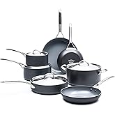GreenPan Paris Pro Hard Anodized Healthy Ceramic Nonstick, 11 Piece Cookware Pots and Pans Set with Stainless Steel Lids, PFAS-Free, Dishwasher Safe, Grey
