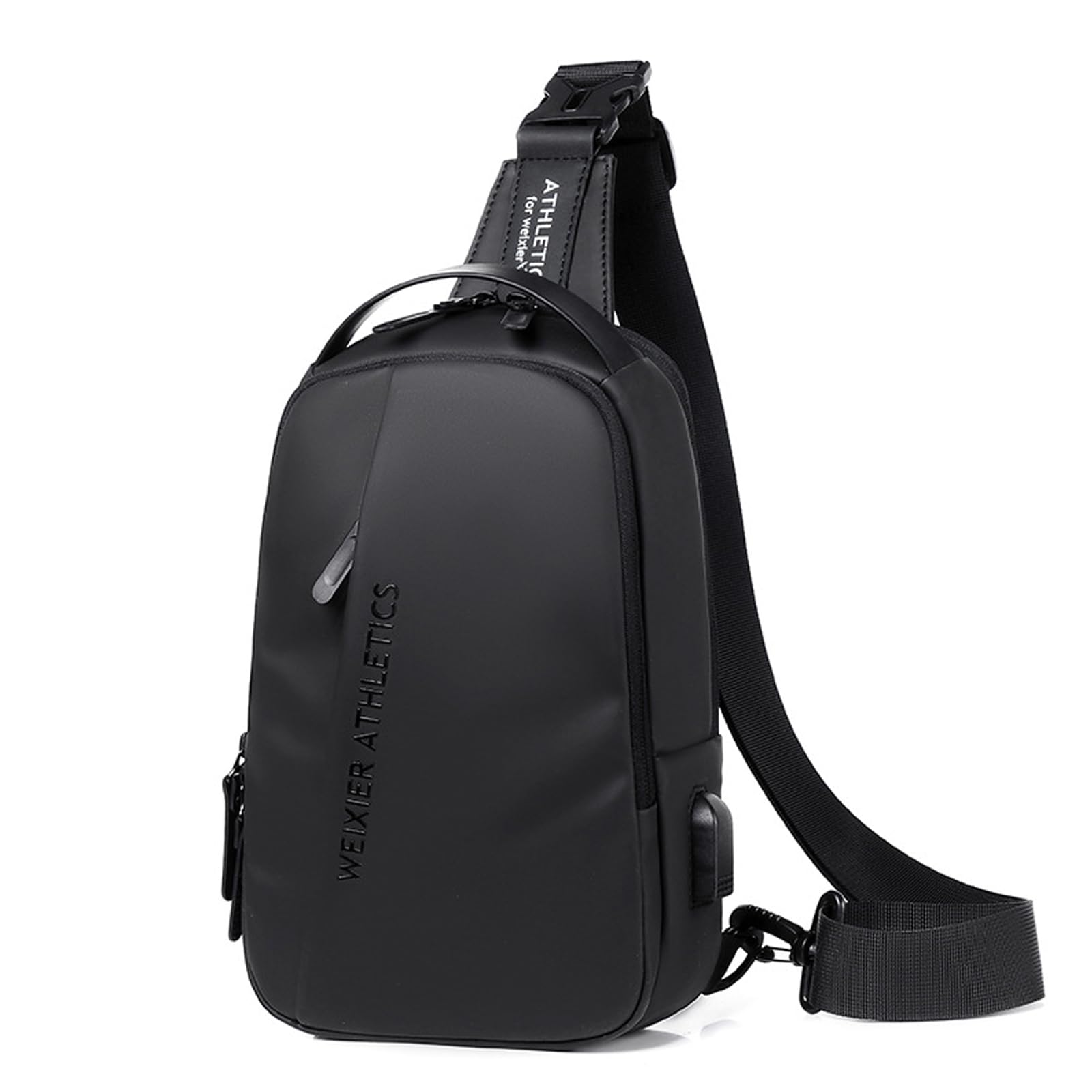 FANDARE Sling Bag Sport Shoulder Bag with USB Charging Port for Women Men Sling Bag Nylon Chest Crossbody Bag Cover Pack for Hiking Cycling Travel Outdoor Gym Business College Shoulder Bag Black