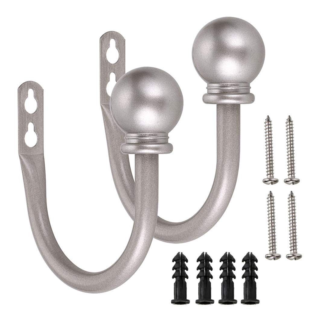 BSTKEY A Pair of Lightweight Metal Curtain Hooks - Retro Wall Mounted Curtain Hold Back Tiebacks Wall Hook Tassel Drapery Holder (Grey)