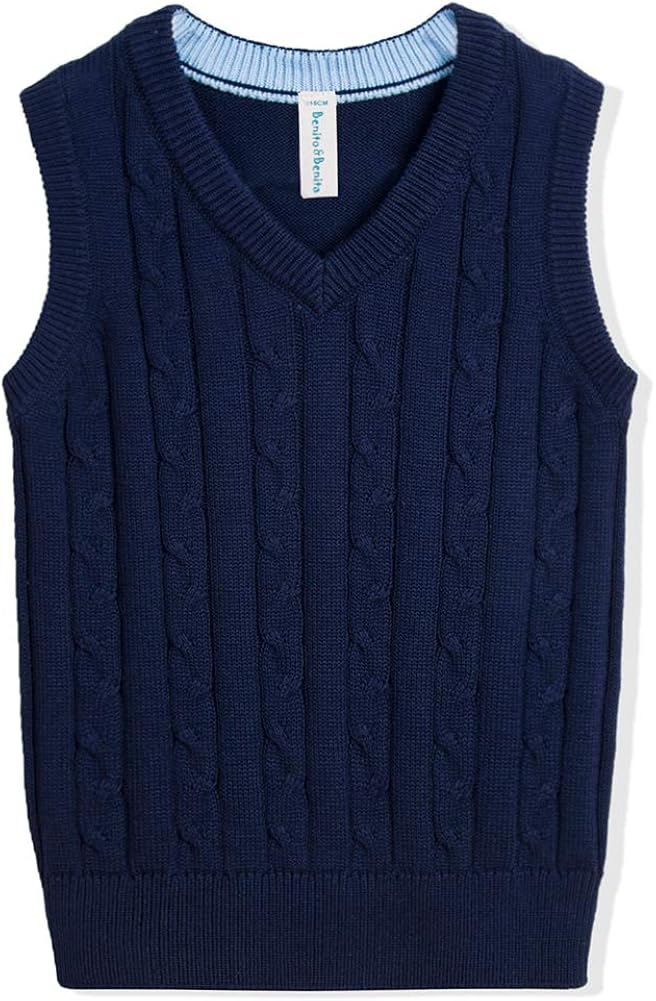 Benito & Benita BOBOYOYO Boys' Sweater Vest, School Uniform Sweater Pullover, Cotton Knit V-Neck Vest for Boy Girl Baby: Clothing