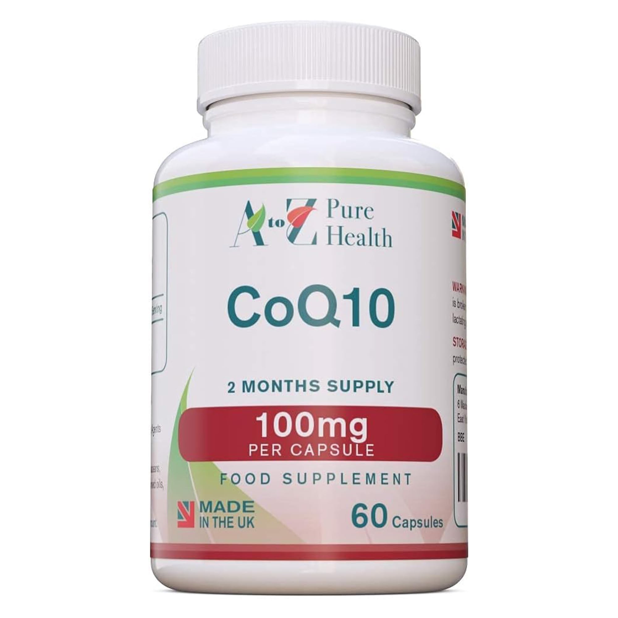 CoEnzyme Q10 Capsules | Daily High Strength COQ10 Supplement |100mg 60 Capsules (2 Months' Supply) Premium Q10 Supplement | Support for Cardiovascular Health and Immune System | UK Made