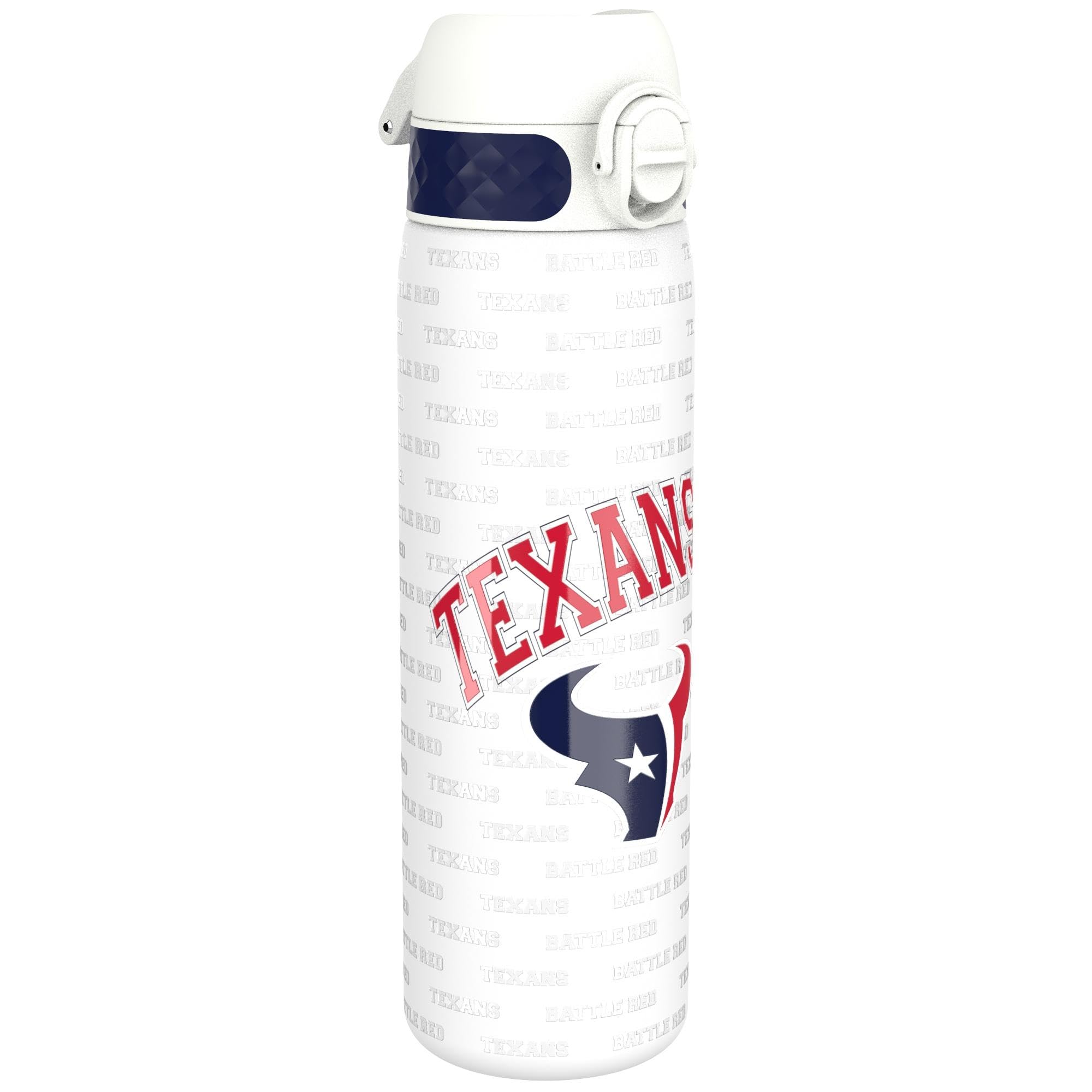 Ion8 NFL Houston Texans Lightweight Steel Water Bottle, 600 ml/20 oz, Non-Insulated, Leak Proof, Easy to Open, Secure Lock, Dishwasher Safe, Flip Cover, Fits Cup Holders, Metal Water Bottle