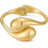 ENSKEFEN Chunky Gold Bangle Bracelets for Women Trendy Wide Hinged Open Cuff Bangle Bracelet Boho Thick Statement Gold Bracelets Am Cuff Wist Bracelets
