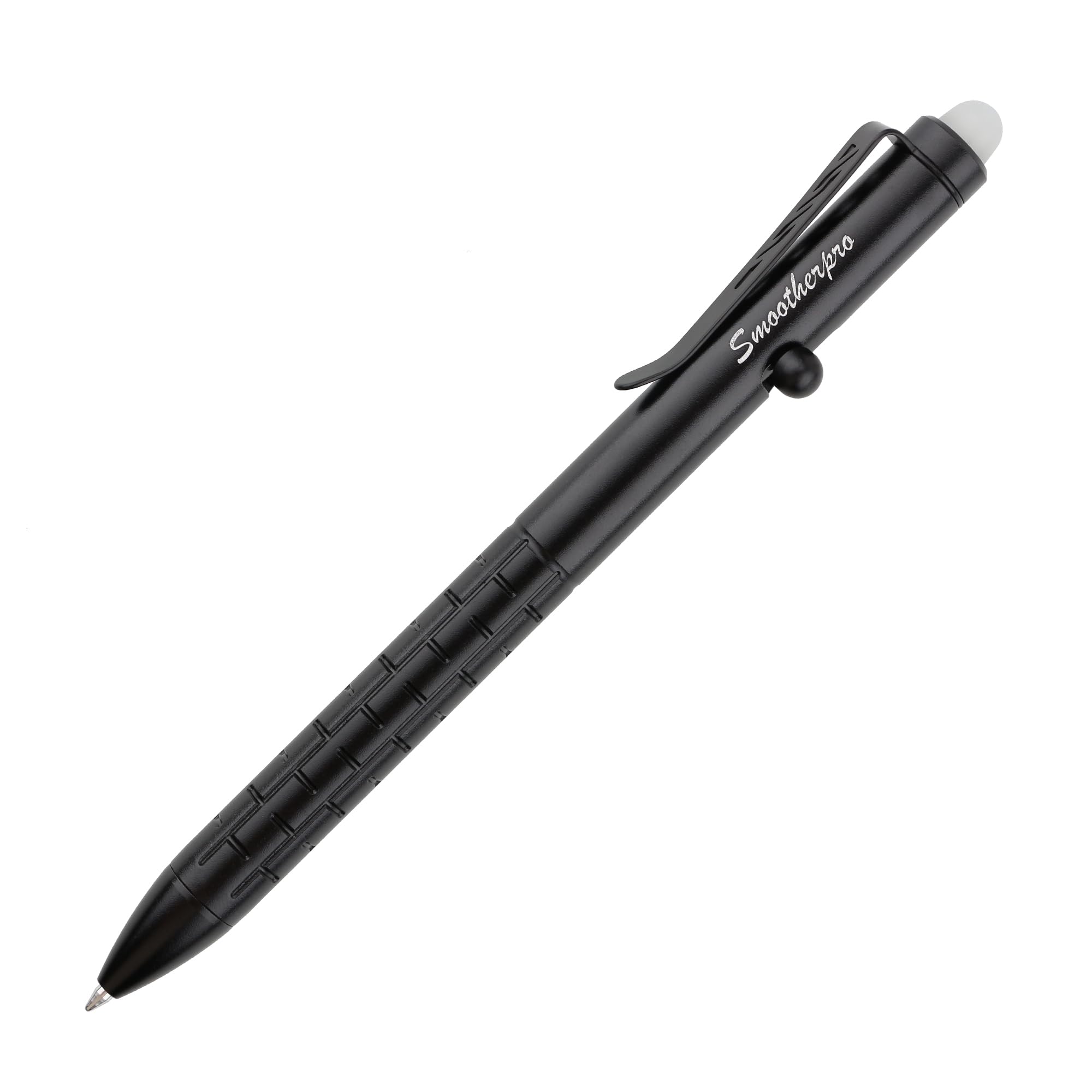 SMOOTHERPRO Erasable Bolt Action Pen | Compatible with Pilot FriXion Refill | Stainless Steel Pocket Clip Refillable Retractable Pen | for Office School Calligraphy Practice (SAF150BK) | Black