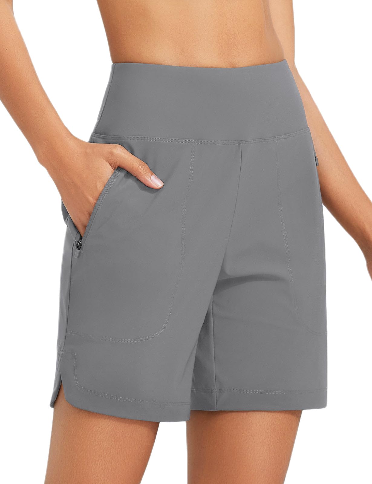 baleaf Women's 7'' Swim Board Shorts with Zipper Pockets High Waisted Tummy Control Long Beach Swimming Shorts UPF 50+ Quick Dry Modest Swimsuits Bottoms Dark Gary 2XL Image
