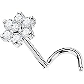 OUFER 925 Sterling Silver Nose Rings, Flower Nose Studs, Cute Nose Nostril Piercing Jewelry, Screw Shaped 20G Silver Nose Rings Studs for Women Men