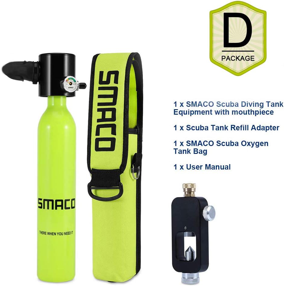 roadwi S300 Portable Smaco Scuba Diving Tank Equipment, Pressure& Corrosion Resistant Material Scuba Diving Equipment Cylinder for Emergency Backup,5-10mins