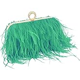 Women Ostrich Feather Purse Ostrich Tote Bag Fluffy Feather Purse Fringe Clutch Evening Handbag for Party Prom Green