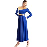 Sanmsoner Women Praise Dance Dress Liturgical Metallic Worship Dress Long Sleeve Fit Full Length Dancewear