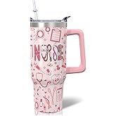 Mrazqev 30oz Nurse Gifts - Pinks Nurse Tumbler for Womens - with Handle with Lid and Straw - Nurse Appreciation Gift,Nurses Week Gift,Nurse Practitioner Gift for Womens