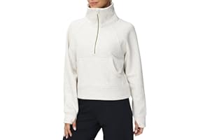 THE GYM PEOPLE Womens' Half Zip Pullover Fleece Stand Collar Crop Sweatshirt with Pockets Thumb Hole