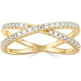 Wyyxl D Color Clear or Black Moissanite Eternity Band Sterling Silver 14K Gold Plated Non Tarnish Finger Jewelry for Women X Shaped Wedding Ring Criss Cross Promise Rings Size 5 to 10