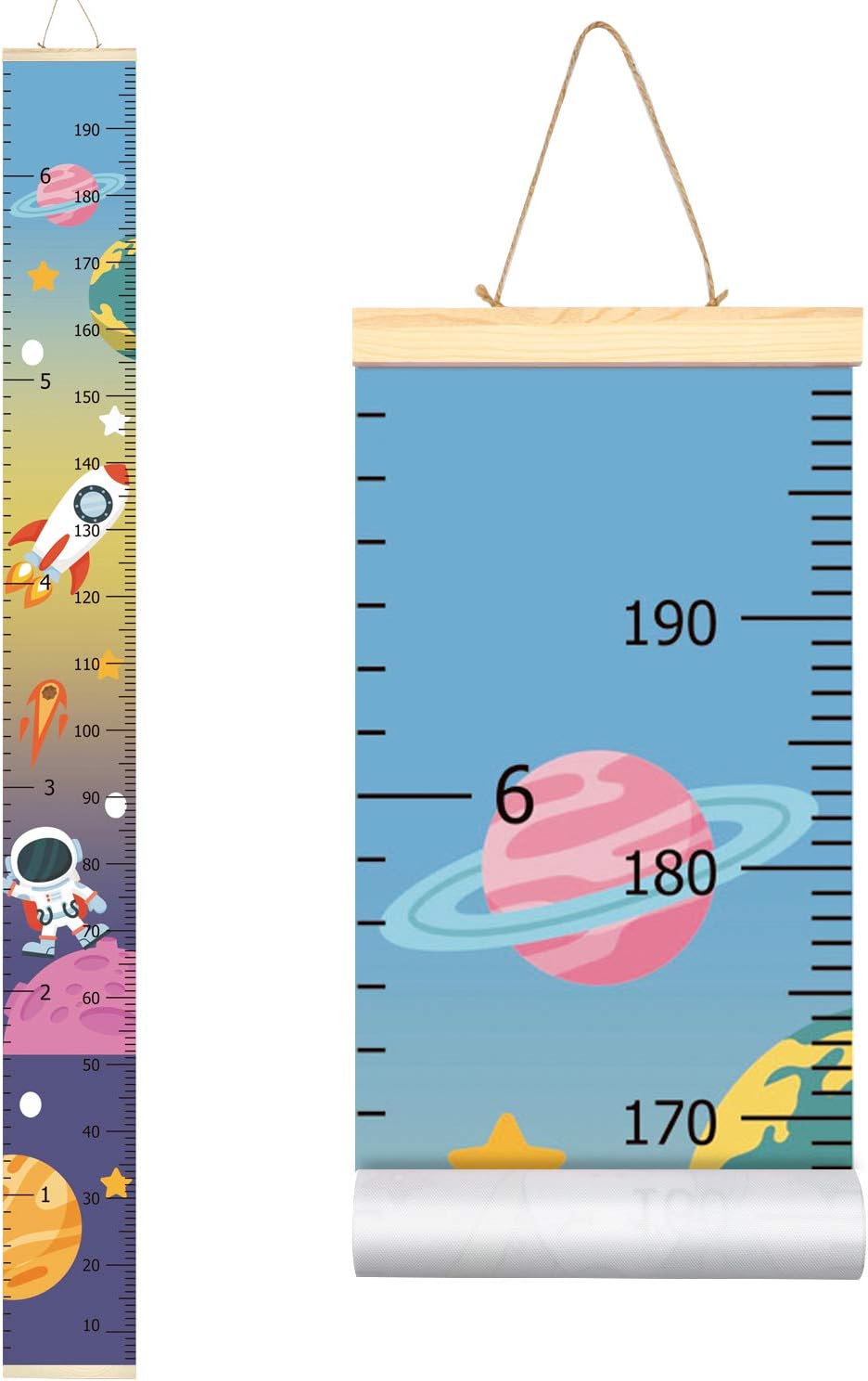 Sylfairy Baby Girls Growth Chart Ruler, Wood Frame Fabric Canvas Height Measurement Ruler from Baby to Adult for Child's Nursery Room Decoration Unique Baby Shower Gift 79"x7.9"(Outer Space)