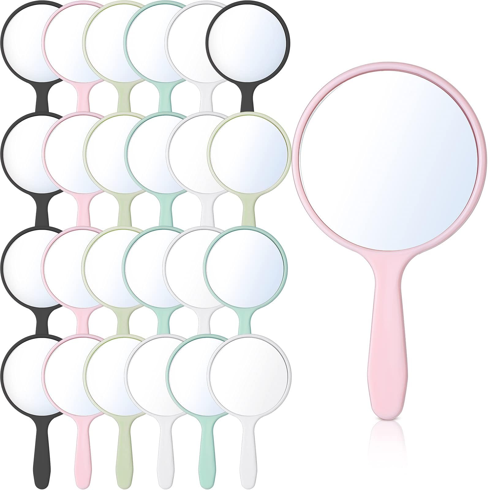 Photo 1 of Jetec 25 Pcs Small Handheld Mirror with Handle, 3.94" L x 2.17" W, Mini Portable Round Mirror Bulk for Kids Classroom Travel Makeup Daily Gifts DIY Easter Crafts(White, Pink, Black, Blue, Green)
