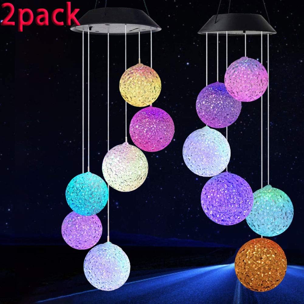 Wind chimes Color Changing Solar Power Wind Chime Crystal Ball Wind chimes Mobile Portable Waterproof Outdoor Decorative Romantic Wind Bell Light for Patio Yard Garden Home (2 pack Crystal Ball) : Garden & Outdoor