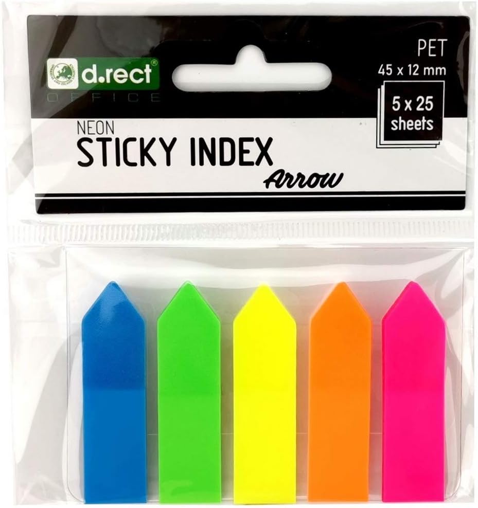 D.RECT Index Index Tabs PET Film 45 x 12 mm 5 x 25 SZT Arrows, Multicolor, 9347, 1 Pieces