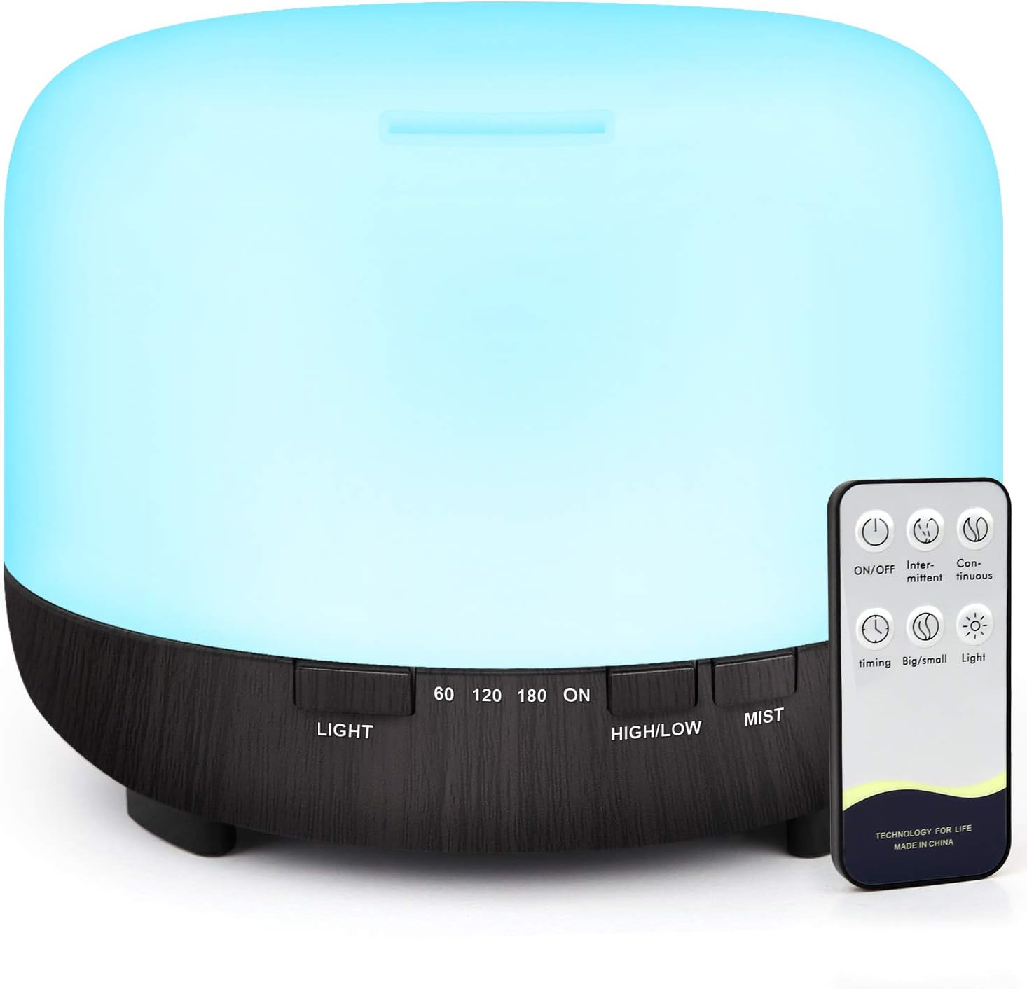 Essential Oil Diffuser, 500ml Diffusers for Essential oils with Remote Control, Ultrasonic Aromatherapy Diffuser Humidifier with Adjustable Mist Mode, 7 Color Changing LED Lights & Waterless Auto-Off