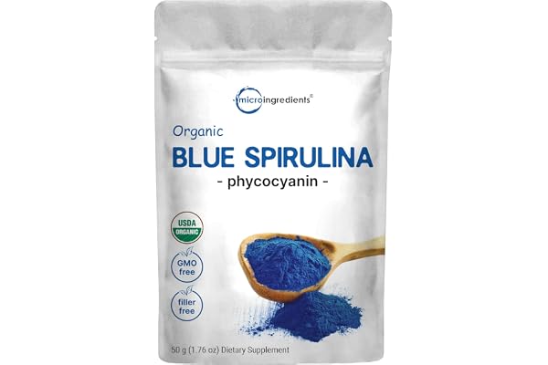 Organic Blue Spirulina Powder (Phycocyanin Extract), 50 Servings - No Fishy Smell, 100% Vegan Protein from Blue-Green Algae,
