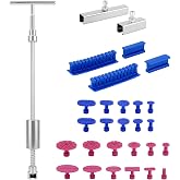 QWORK 29 Pieces Car Dent Repair Kit - 2 in 1 Paintless Dent Puller with T-bar, 22 Glue Puller Tabs for Car Metal Surface Dent Removal