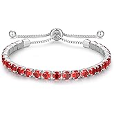 Cranmadia Valentines Day Gifts Sterling Silver Birthstone Tennis Bracelets for Women 4mm Tennis Bolo Bracelet Fashion Jewelry Birthday Gifts for Women Wife Mom Her | Adjustable Size 9"
