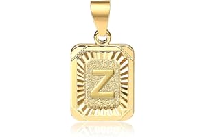 Hermah 26 Gold Plated Square Capital Initial Letter Charm Pendant Necklace for Men Women Box Steel Chain 22inch