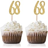 Gold Happy 68th Birthday Cupcake Topper, 24-Pack Number 68 Glitter Birthday Party Cupcake Toppers, Decorations