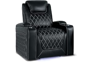 VALENCIA THEATER SEATING Valencia Oslo Home Theater Seating | Premium Top Grain Italian Nappa 11000 Leather, Power Recliner, Power Headrest, LED Lighting (Single Seat, Black)