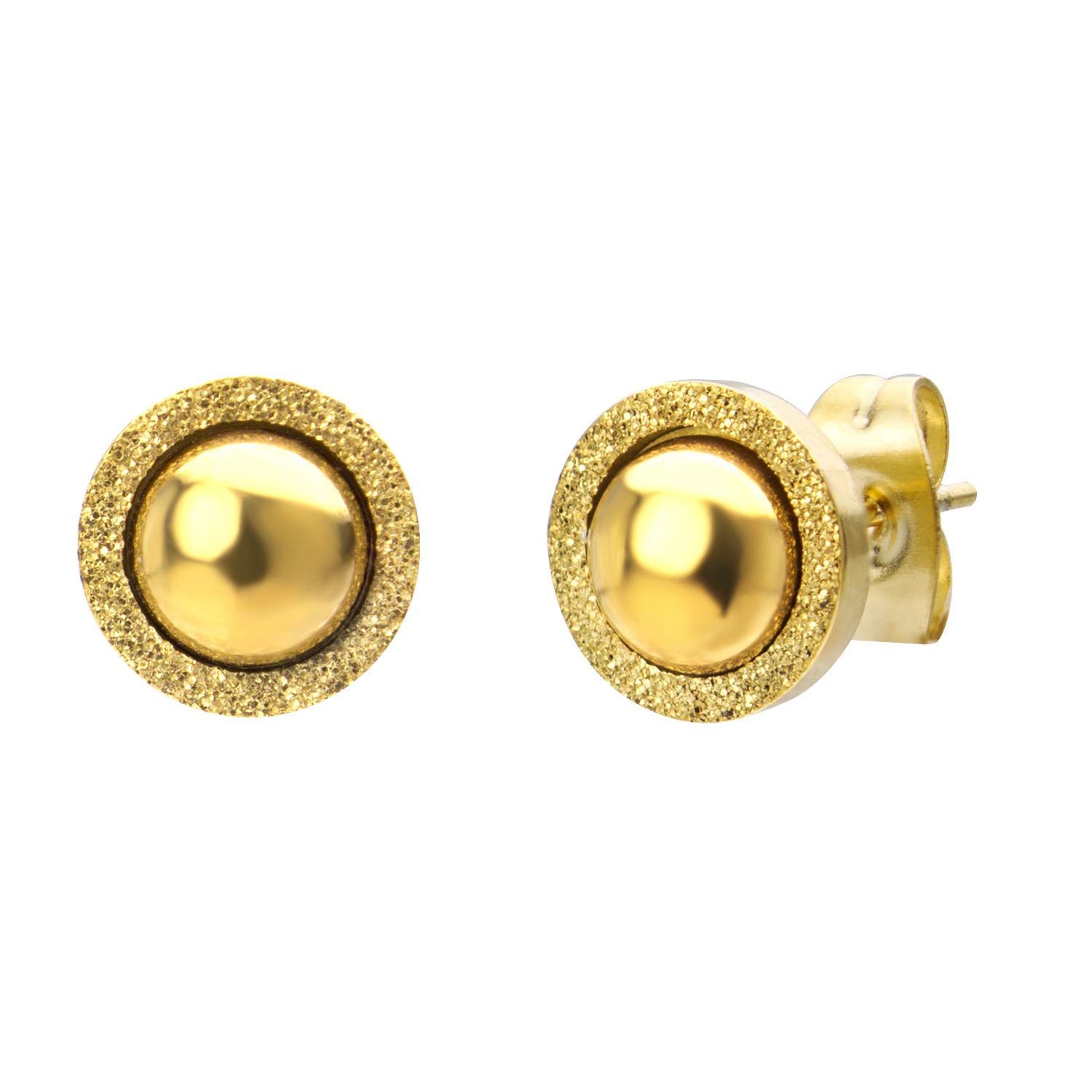 555Jewelry 8mm Stainless Steel Small Dainty Glittering Sparkly Sparkle Nickel Free Halo Shiny Dome Round Stud Earrings for Ladies, Round Earrings for Women, Gold