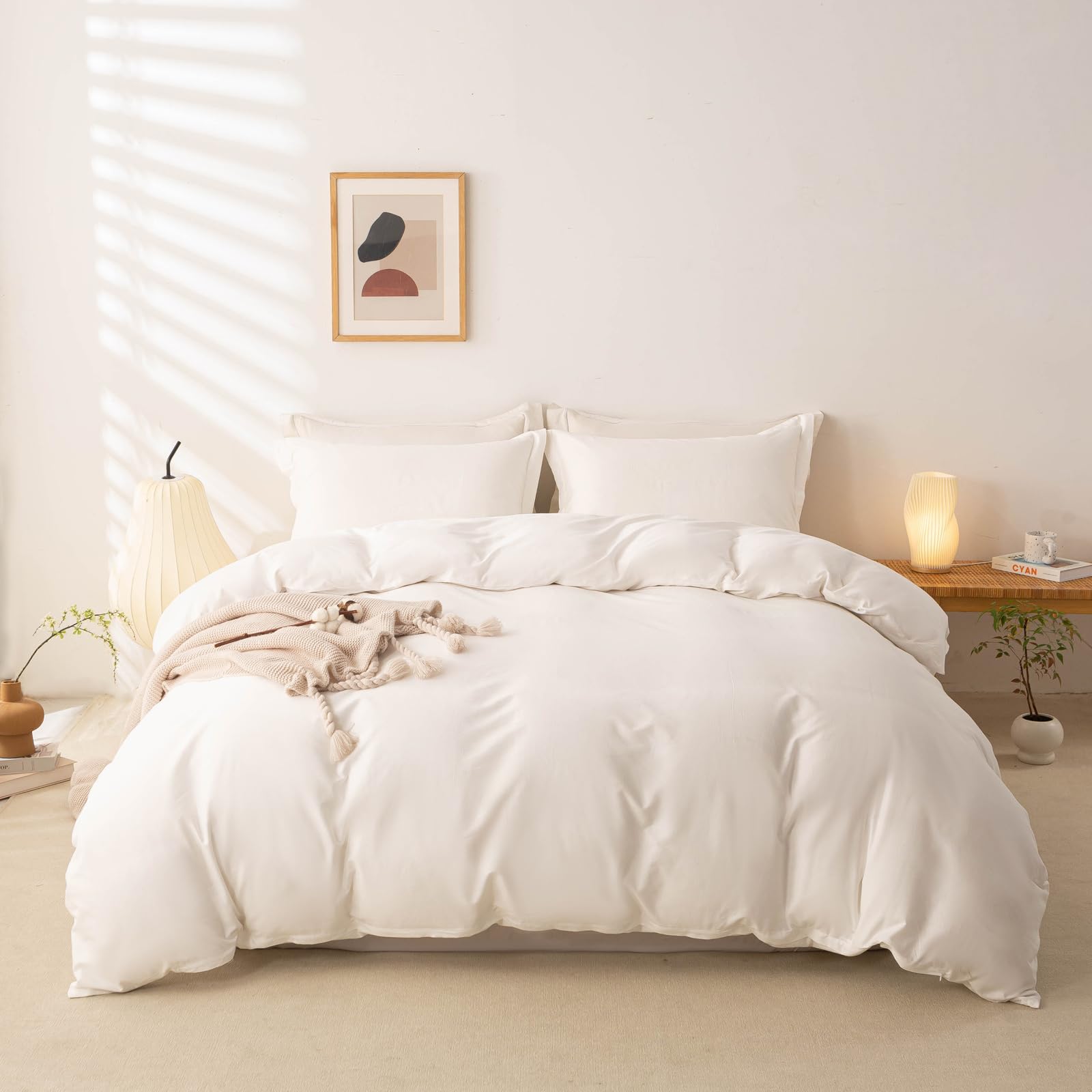 Photo 1 of OAITE 100% Brushed Cotton Duvet Cover King Size Soft Breathable Durable Bedding with Zipper Closure - 3 Pieces Plain Simple Duvet Cover Set,2 Pillow Shams,1 Duvet Cover(104"x90")