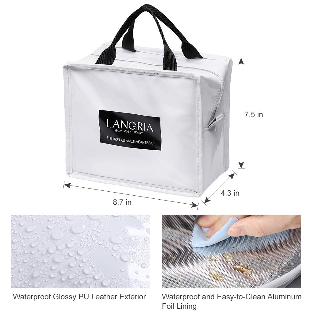 LANGRIA Travel Makeup Train Bag Makeup Cosmetic bag Portable Waterproof Make Up Storage Bag Insulated (White-S)