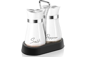 ARROZON White Salt and Pepper Shakers Set with Holder,4 oz kitchen accessories and decor for Restaurant, Wedding, Housewarming Gifts Refillable Design (White)