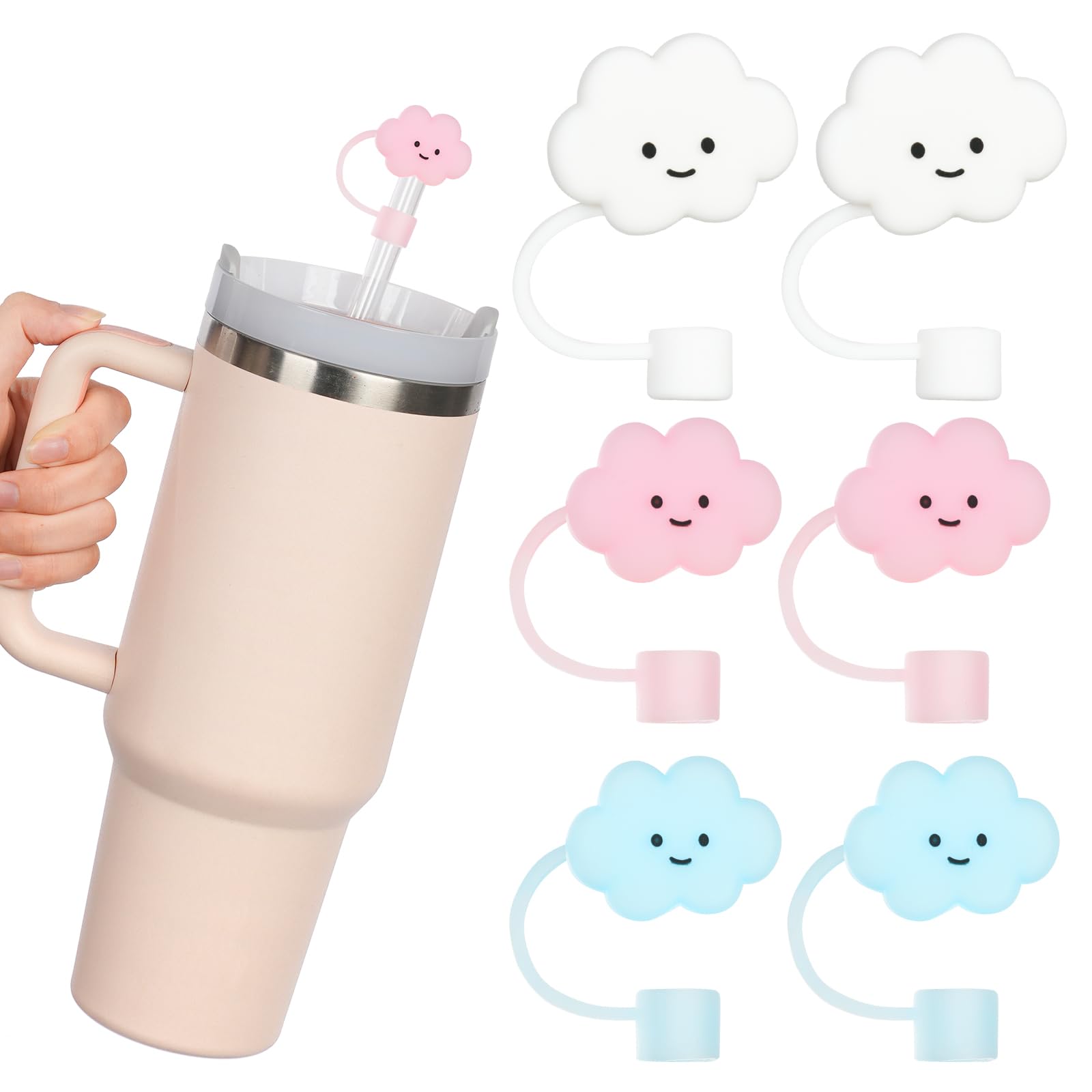 AUAUY 6Pack Cloud Straw Covers - Cute Reusable Toppers for 40OZ & 30OZ Stanley Cup Accessories