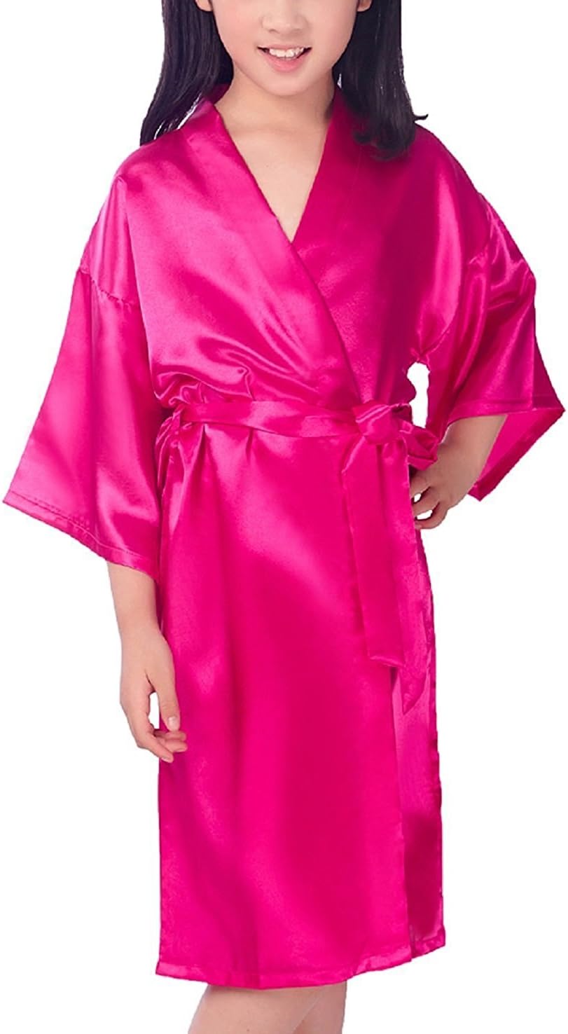 Girls Kids' Satin Kimono Robe Fashion Bathrobe Silk Nightgown Getting Ready Robe for Wedding Spa Party Birthday Gift