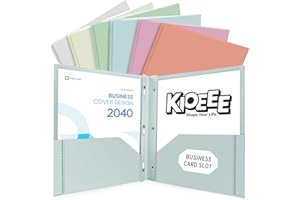 KIOEEE Folders with Pockets and Prongs,Heavy Duty Plastic Pocket Folders with 3 Prongs and Business Card Slot,Fit Letter Size