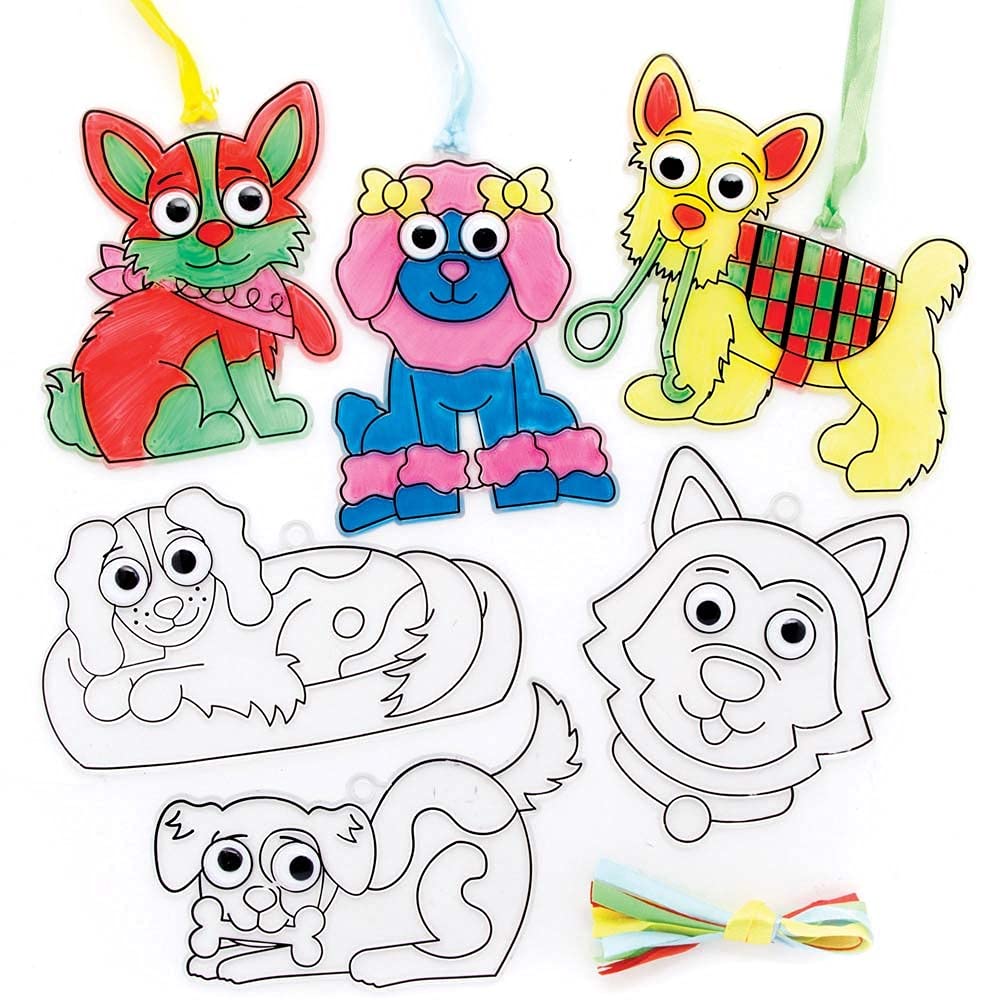 Baker Ross FE581 Dog Suncatcher Craft - Pack of 8, Stained Glass Effect For Kids to Decorate and Display for Arts and Craft Activities
