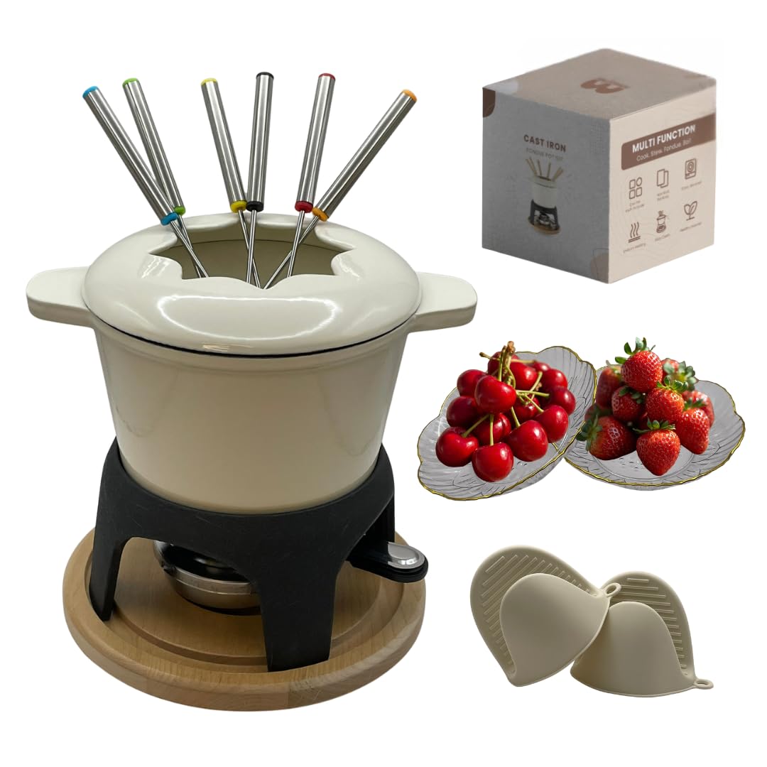Photo 1 of ** MISSING BURNER** Cast Iron Fondue Set 15-Pcs With Accessories Fondue Kit For Swiss Fondue Cheese Meat Oil Fondue Pot Fondue Pot set, Cheese Fondue Set, Chocolate Fondue Pot, Cheese Melting Pot, Fondue Pot Non Electric