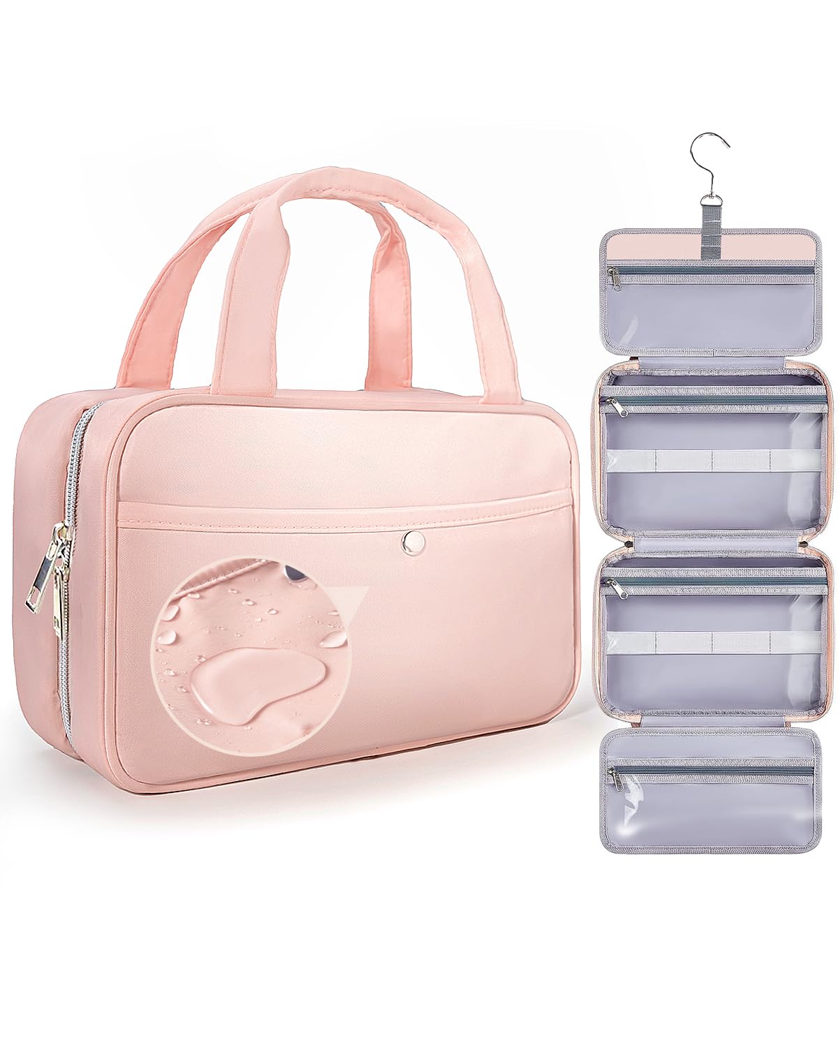 Photo 1 of *MINOR DAMAGE - USED*
Chakipee Travel Hanging Toiletry Bag for Women - Waterproof Cosmetic Organizer with Clear Window, Lightweight Bathroom Bags for Essentials, Makeup, Shampoo, Toiletries Pink, Medium